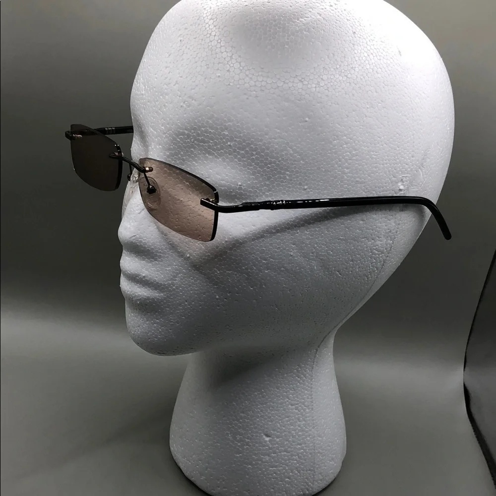 YesGlasses YesLook Black Metal Rectangle Rimless Tinted Sleek Sunglasses Mast